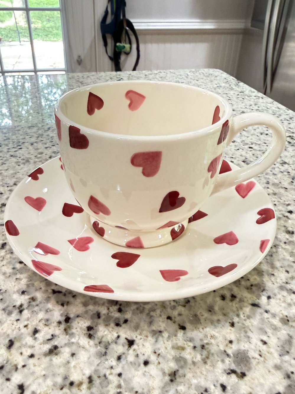 Emma Bridgewater tea cup and saucer, pink hearts